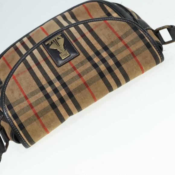 Burberrys Nova Check Shoulder Bag Canvas Beige Black gold Auth 87326 - Picture 6 of 16